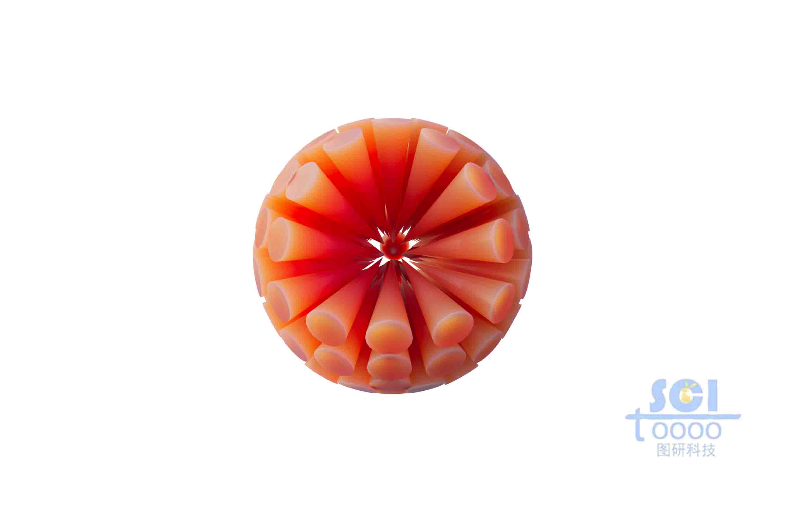 錐形納米顆粒向心團(tuán)聚成微球狀