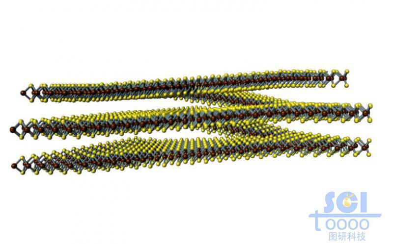 三層相互連接的硫化鉬片層