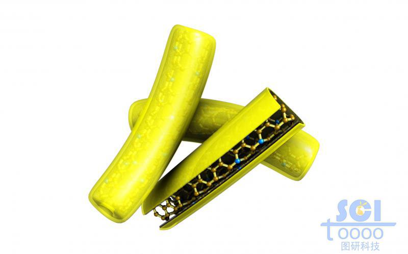 帶切口的，外層包裹硫化合物的彎曲碳納米管