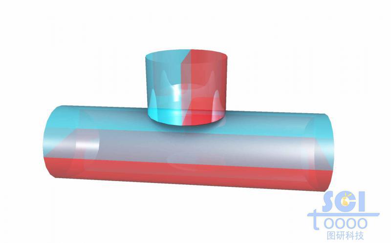 內(nèi)部兩種不同涂層的三通管道結(jié)構(gòu)