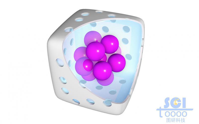 帶八分之一切口示意的方形介孔納米顆粒內包裹藥物