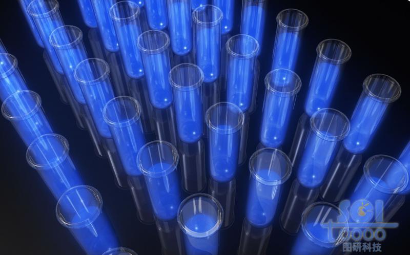 盛放藍色溶液的試管陣列