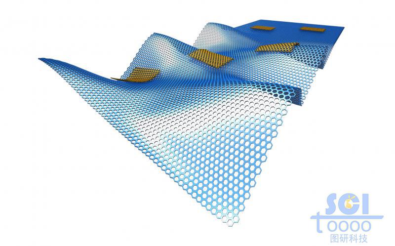 起伏的大石墨烯片上附著順應(yīng)起伏的小片石墨烯結(jié)構(gòu)