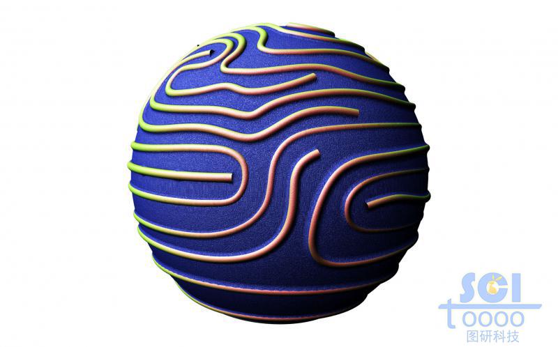 高分子材料堆積形成螺旋狀紋路的微球