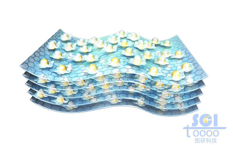 起伏的石墨烯上下表面均負(fù)載原子單體