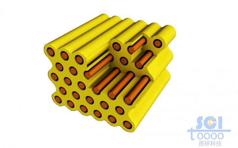 內(nèi)部生長高分子聚合結構的空心管道多層級剖開示意